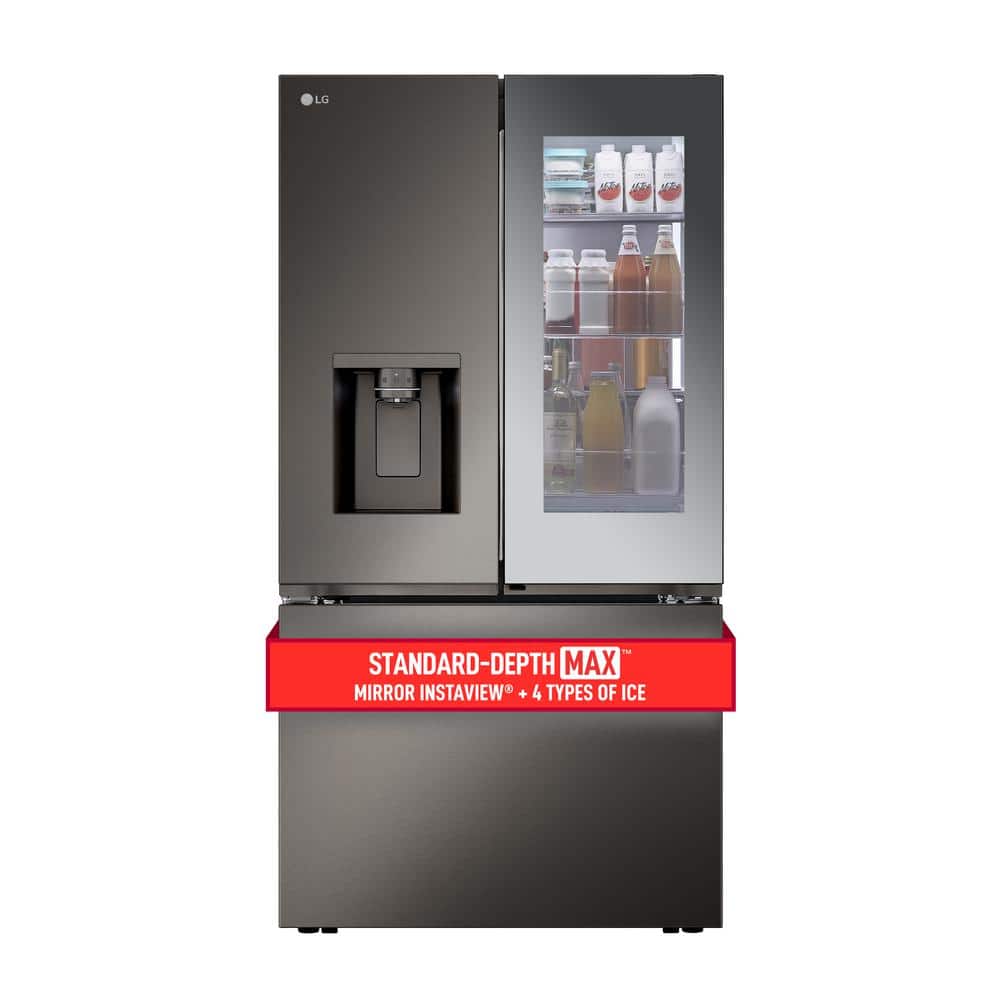 LG 31 cu. ft. Standard-Depth MAX French Door Refrigerator w/Mirrored Instaview &amp; 4 types of ice, Black Stainless Steel, PrintProof Black Stainless Steel