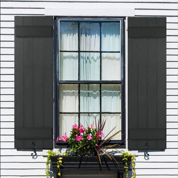 14 in. x 39 in Recycled Plastic Board and Batten Stonecroft Shutter Pair in Black
