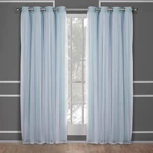 Talia Aqua Solid Lined Room Darkening Grommet Top Curtain, 52 in. W x 120 in. L (Set of 2)