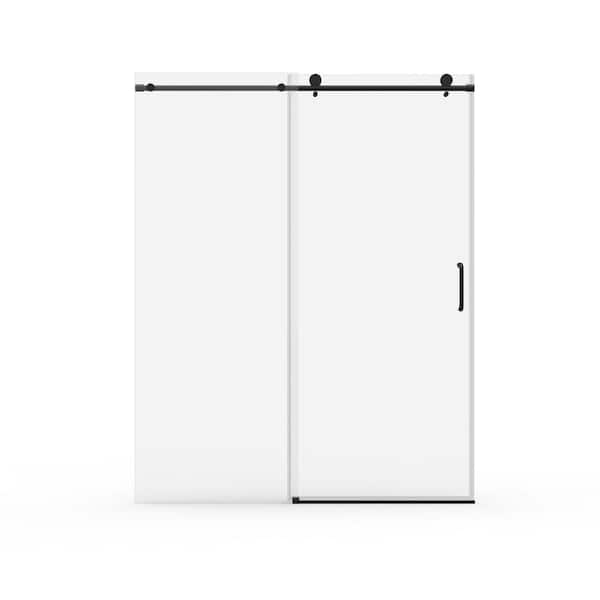 60 in. W x 76 in. H Single Sliding frameless Bypass Bathroom Shower Door with 1/4 in. Tempered Glass in Matte Black