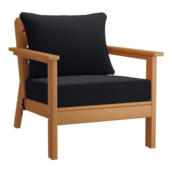 WESTIN OUTDOOR Birchwood Outdoor Patio Deep Seating HDPE Plastic Lounge Chair in Teak with Black Cushions