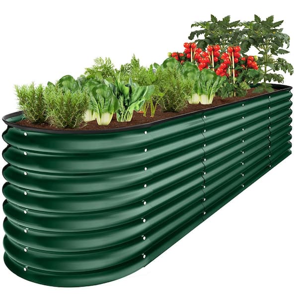 Best Choice Products 8 ft. x 2 ft. x 2 ft. Oval Steel Raised Garden Bed, Planter Box for Vegetables, Flowers, Herbs, Plants - Dark Green
