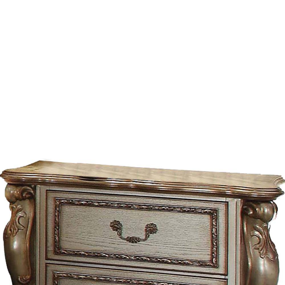 Gold and Bone White Traditional 2-Drawer Wooden Nightstand