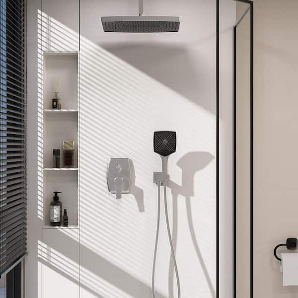 Single Handle 3-Spray Patterns 14 in. Rain Shower Head Shower Faucet 1.8 GPM with Adjustable Flow Rate in Brushed Nickel