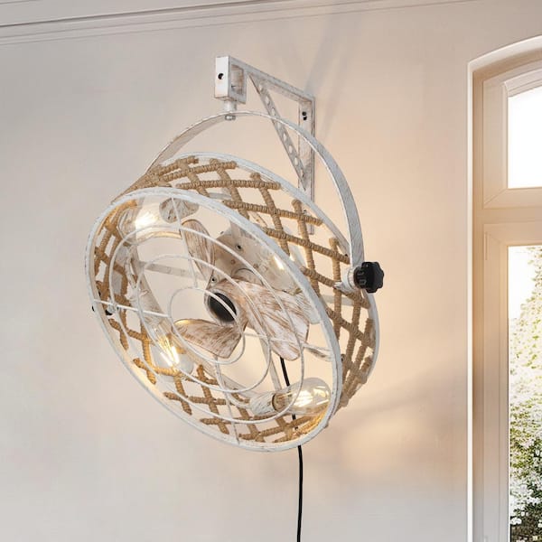 FANNEHONNE 20 in.Indoor Vintage Rattan Beige Cage Ceiling Fan with Light and Remote for Outdoor Coverd Patio
