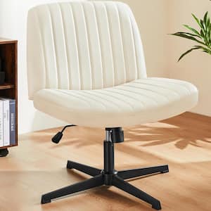 Beatriz Faux Leather Adjustable Height Ergonomic Computer Task Chair in Beige with Criss Cross Chair Legged and No Arms