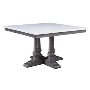 Yabeina Square Dining Table in Marble Top & Gray Oak Finish