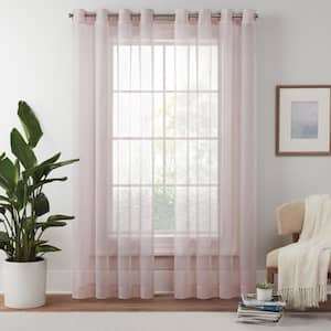 Livia Blush Solid Polyester 54 in. W x 84 in. L Sheer Grommet Curtain