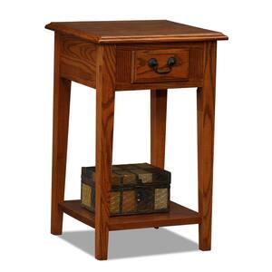 15 in. W 1-Drawer Square Side Table with Shelf, Medium Oak, Wooden Top
