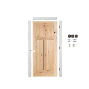 Ready-to-Assemble 24 in. x 80 in. 3-Panel Right-Hand Shaker Knotty Alder Unfinished Wood Single Prehung Interior Door