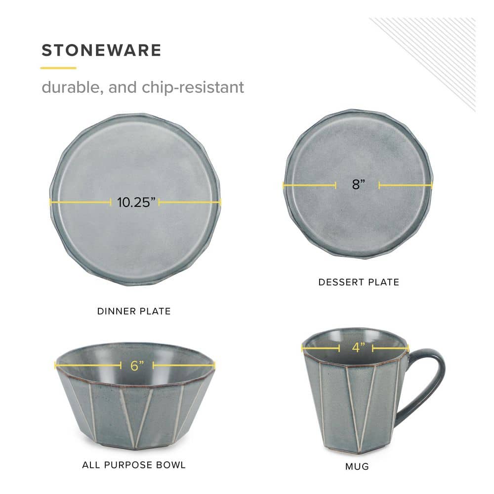 Stonewashed Gray Ceramic 16-Piece Dinnerware Set for 4