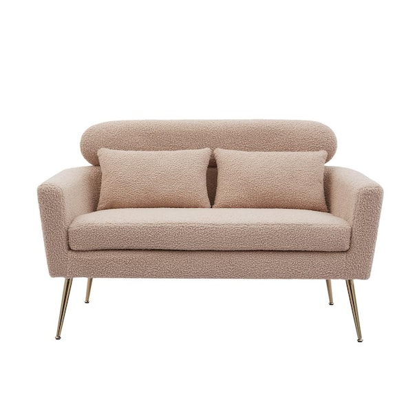 ANBAZAR 51 in. Light Camel Boucle Pattern Upholstered Fabric 2-Seat Loveseat with Metal Legs