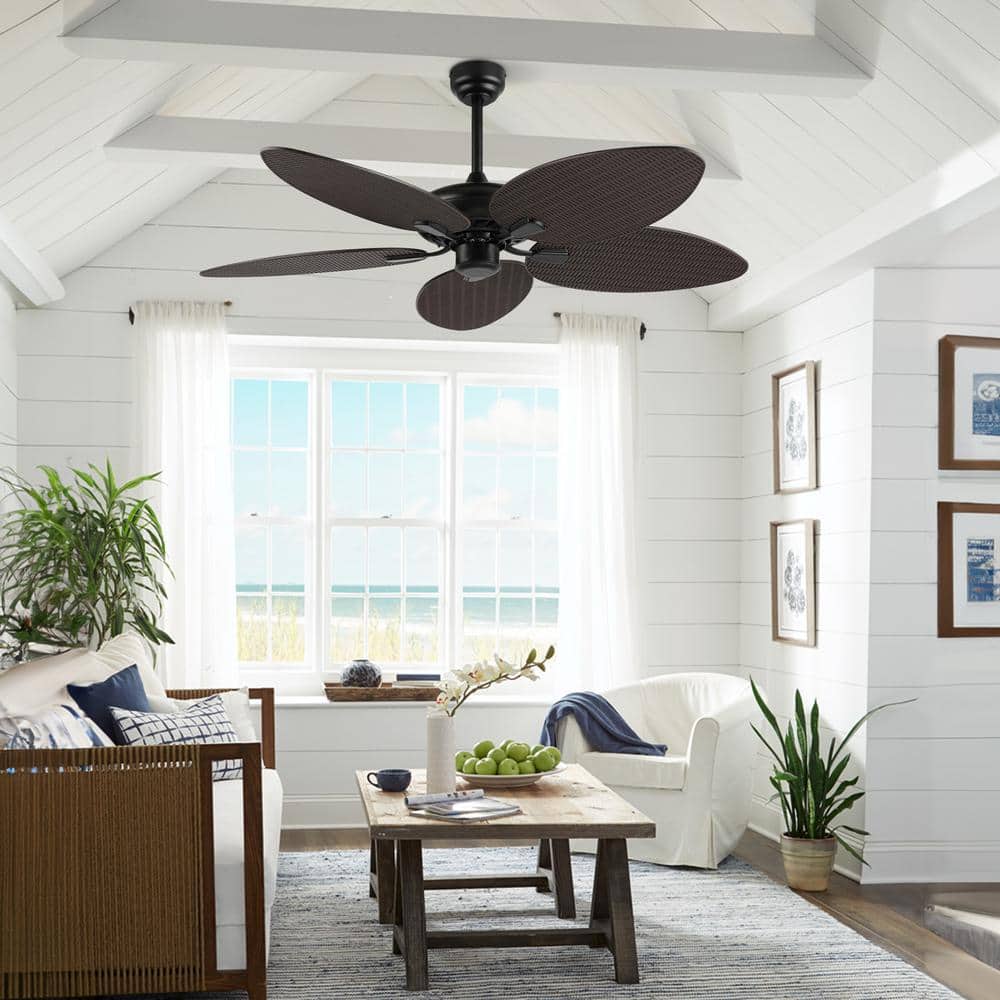 Raffles 52" Dark Brown Palm Blade Ceiling Fan with Remote
