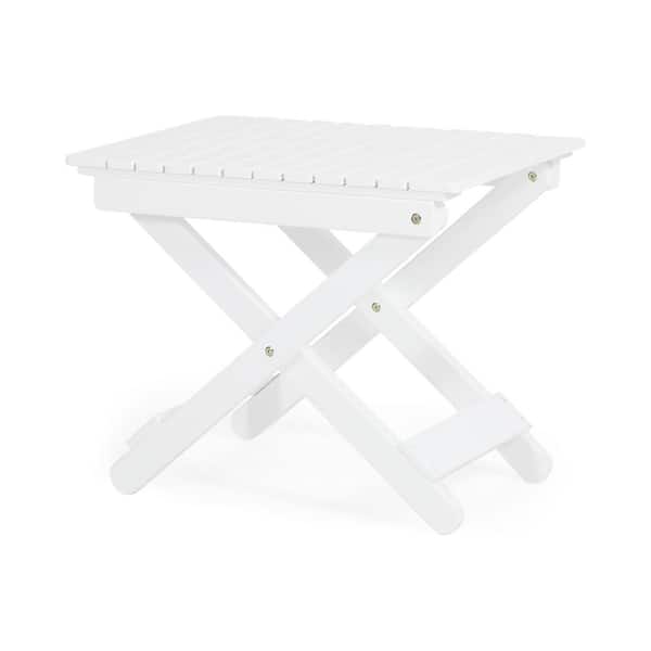 Angel Sar 22.75 in. W x 15 in. D x 18.25 in. H Wooden Outdoor Folding Side Table with Extension, White