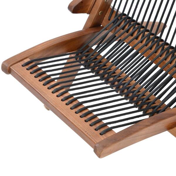 Afoxsos Light Brown Folding Roping Wood Patio Outdoor Lounge