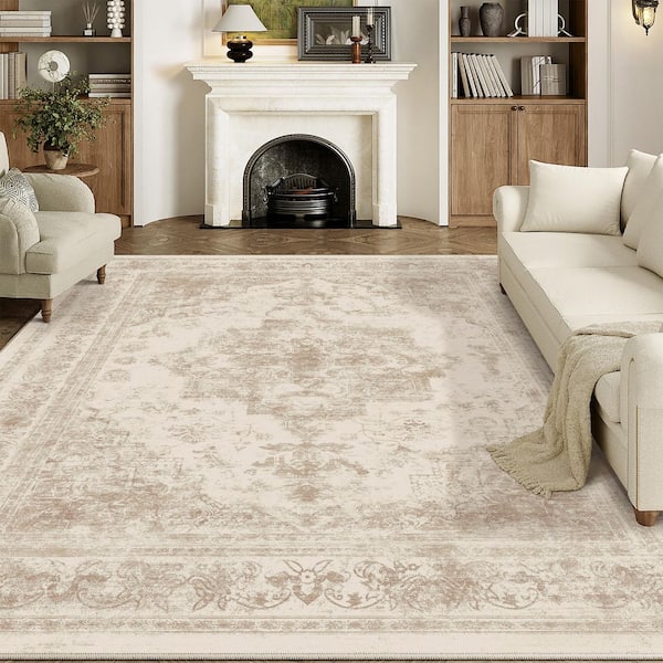 Persia Beige 9 ft. x 12 ft. Vintage Medallion Distressed Area Rug