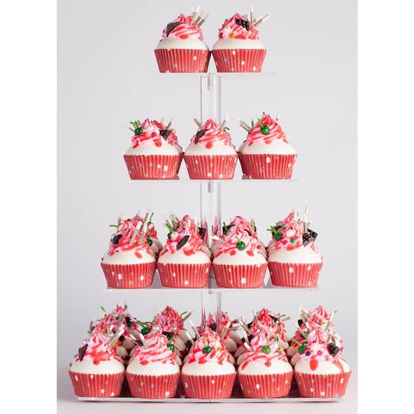 12.6 in. x 12 in. 4-Tier Acrylic Cupcake Stand Holder with Base, Premium Pastry Candy Dessert Display Tower