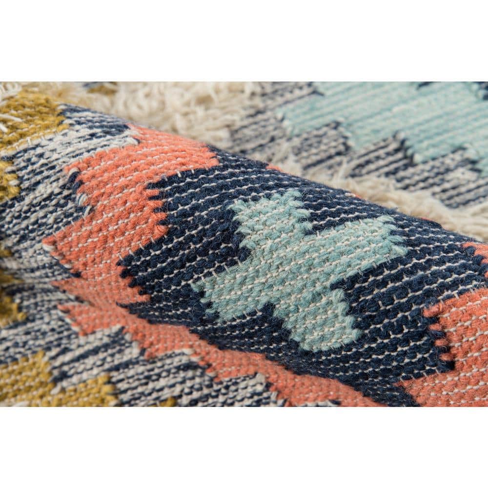 Handmade Blue Geometric Wool Rectangular Area Rug