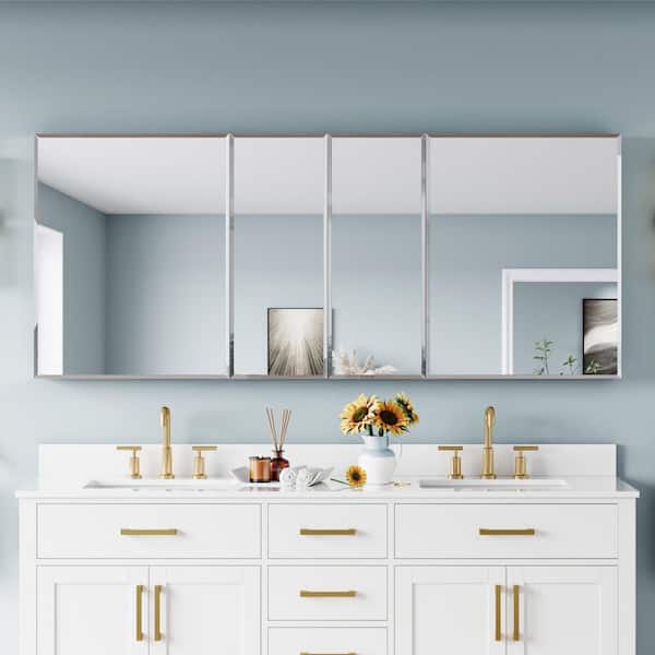 72 in. W x 30 in. H Bevel Rectangular Combo Aluminum Recess/Surface Mount Medicine Cabinet with Mirror, Soft Close Door