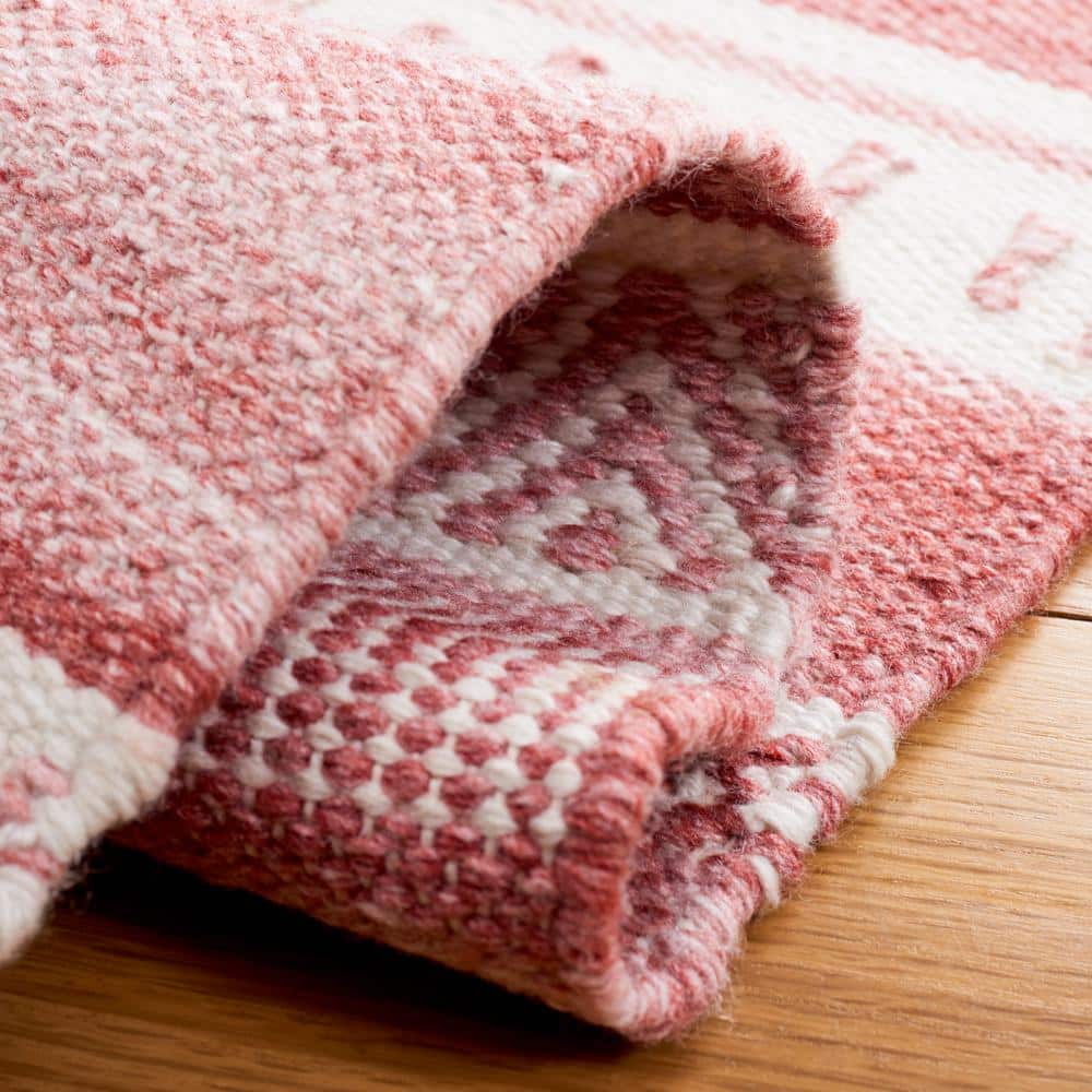 Ivory and Pink Striped Kilim 8' x 10' Hand Woven Rug