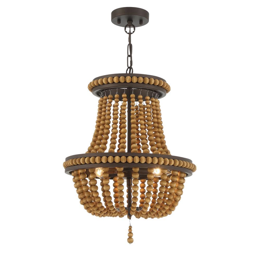 Oil Rubbed Bronze Beaded Empire Chandelier with Wooden Accents