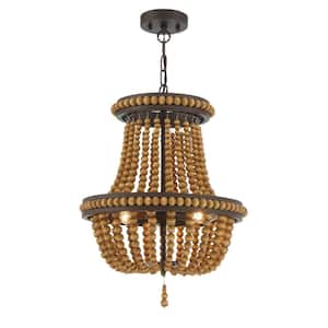 3-Light Oil Rubbed Bronze Lantern Empire Chandelier with Beaded Accents