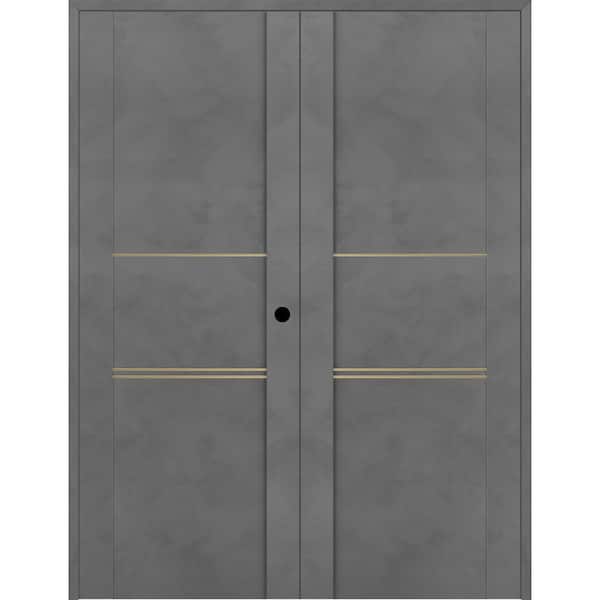 Belldinni Vona 01 3H Gold 60 in. x 80 in. Left Hand Active Dark Urban Wood Composite Double Prehung Interior Door