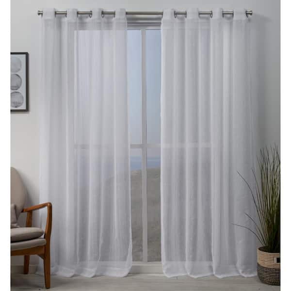EXCLUSIVE HOME White Embroidered Grommet Sheer Curtain - 54 in. W x 84 in. L (Set of 2)