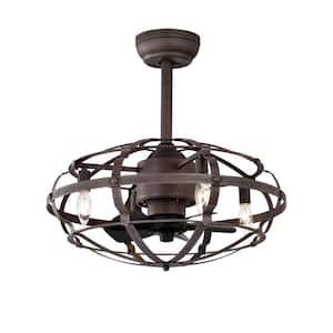 Artemis 20 in. Industrial Indoor Brown Cage Ceiling Fan with Light Kit and Remote Control