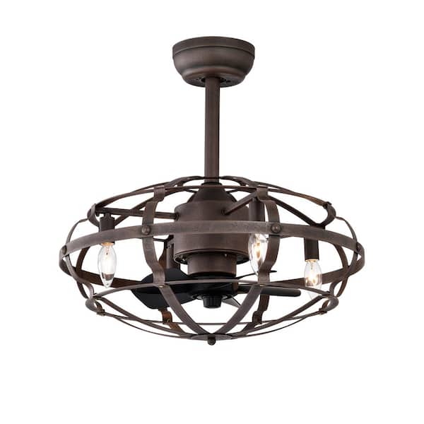 bessten Artemis 20 in. Industrial Indoor Brown Cage Ceiling Fan with Light Kit and Remote Control