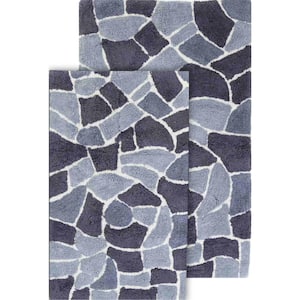 Boulder 21 in. x 34 in. and 24 in. x 40 in. 2-Piece Bath Rug Set in Silver Blue