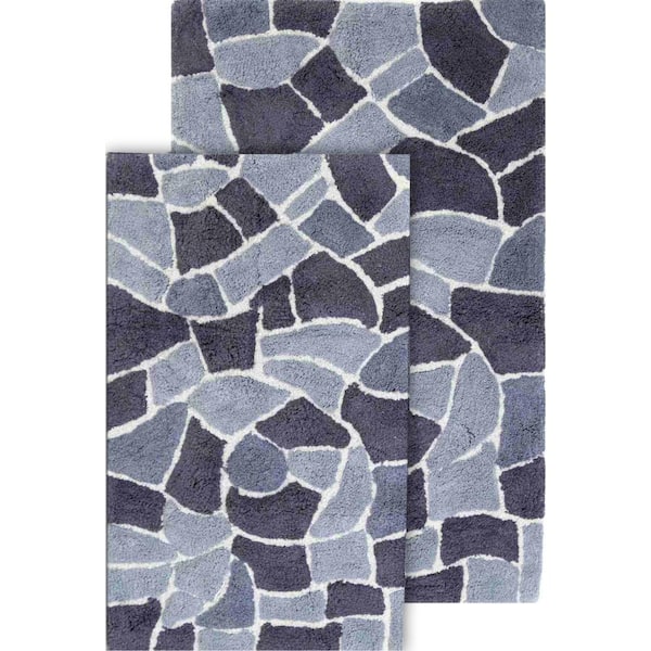 Chesapeake Merchandising Boulder 21 in. x 34 in. and 24 in. x 40 in. 2-Piece Bath Rug Set in Silver Blue