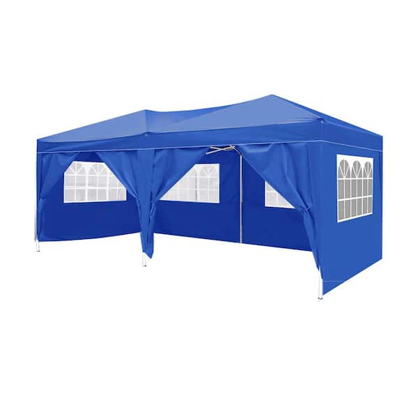 Blue Roof Metal Portable Carport with 6-Removable Sidewalls 20 ft. W x 10 ft. D x 8.5 ft. H