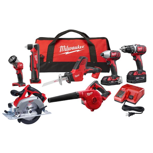 Milwaukee - M18 18-Volt Lithium-Ion Cordless Combo Kit (7-Tool) with (1) 3.0Ah and (1) 1.5Ah Battery, (1) Charger, (1) Tool Bag