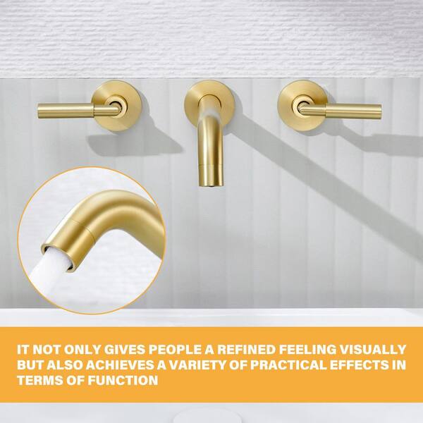 Tahanbath 3-Hole 2-Handles Brass Wall-Mount Bathroom Faucet in