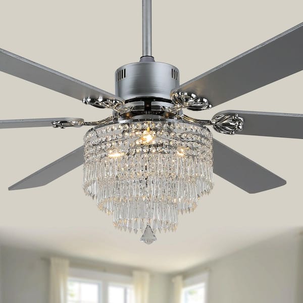 Oaks Aura Vivace 65 in. Indoor Modern Glam Crystal Reversible Chrome Ceiling Fan with Lights, 6-Speed Quiet Ceiling Fan w/ Remote