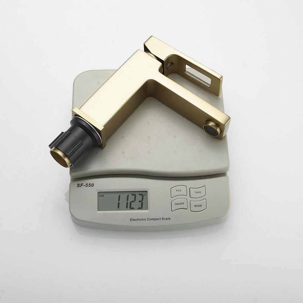 Brushed Gold Single-Handle Low-Arc Bathroom Faucet with Drain