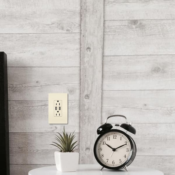 radiant 15 Amp 125 Volt Duplex Outlet with 3.1 Amp USB, Light Almond
