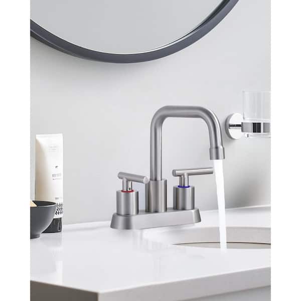 Double Handle 4 in. Centerset High Arc Bathroom Faucet with Pop Up Drain in Brushed Nickel