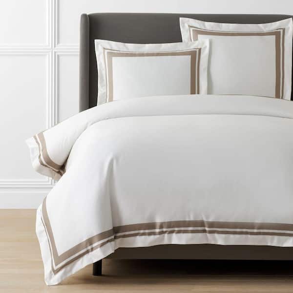 Legends Hotel Supima Double Border Light Birch King/California King Wrinkle-Free Sateen Duvet Cover