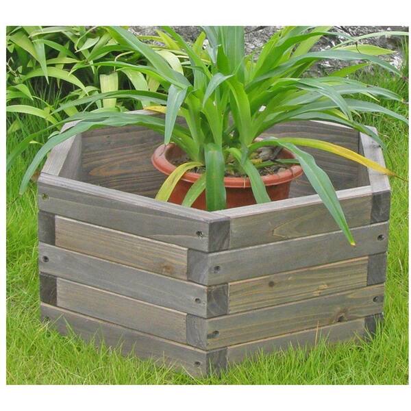 Elegant Home Fashions - 16 in. dia. All Wood Hexagon Barrel Planter