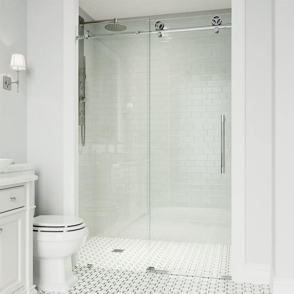 Cass 72" x 76" Frameless Sliding Shower Door with Chrome Finish