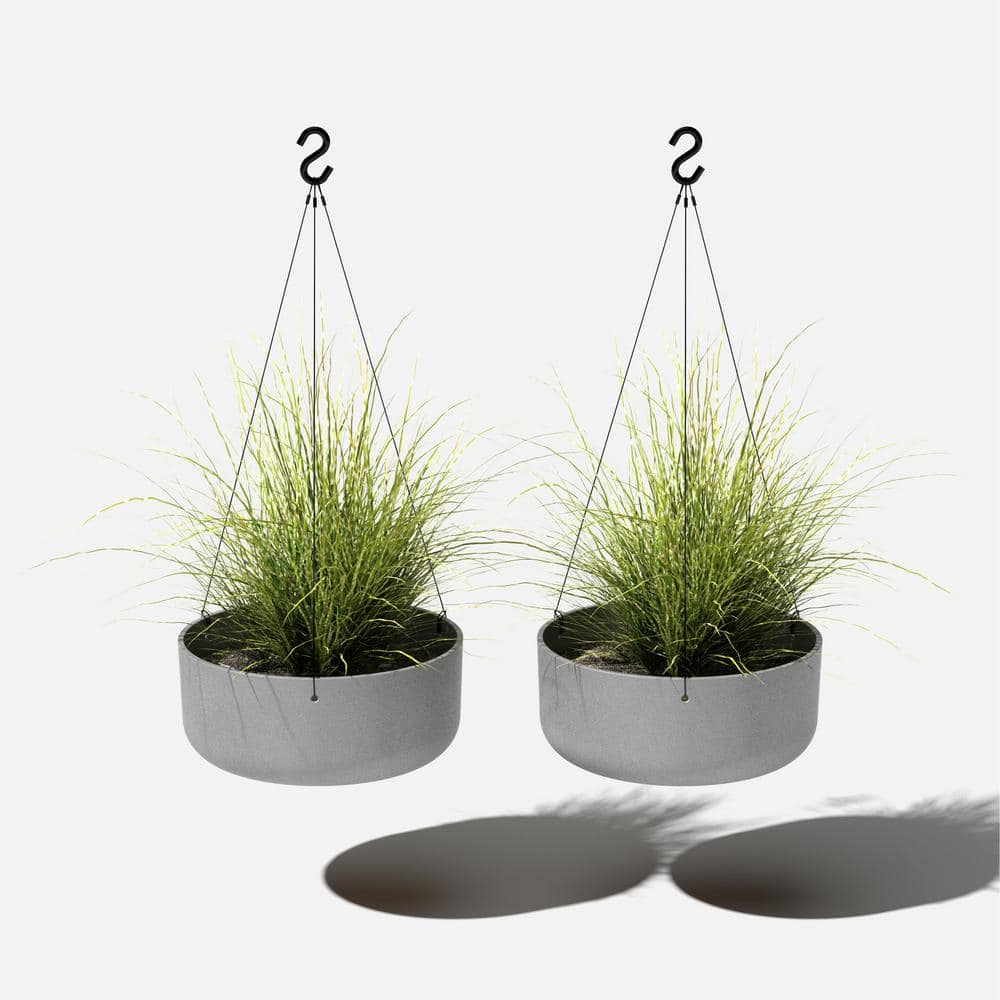 Gray Plastic-Stone Hanging Outdoor Planter Set, 14-inch