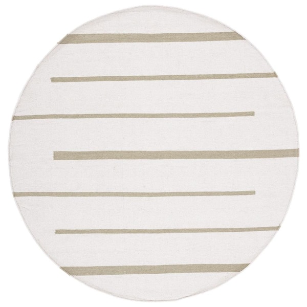 SAFAVIEH Montauk Ivory/Light Green 6 ft. x 6 ft. Geometric Lines Round Area Rug