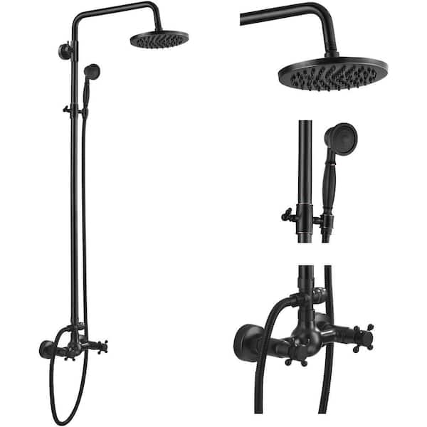 2-Handles Wall Mount Shower Faucet Set Oil Rubbed Bronze with Hand Shower 1.5 GPM with 8 in. Rainfall Head
