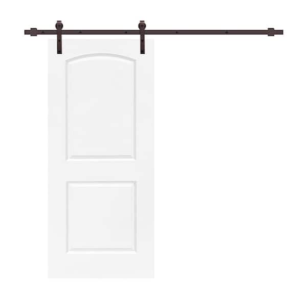 CALHOME 30 in. x 80 in. White Stained Composite MDF 2-Panel Round Top Interior Sliding Barn Door with Hardware Kit