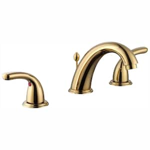 Builders 8 in. Widespread Double-Handle High-Arc Bathroom Faucet in Polished Brass