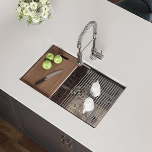 16G Stainless Steel 30 in. Single Bowl Undermount Workstation Kitchen Sink with Cutting Board, Bottom Grid, Strainer