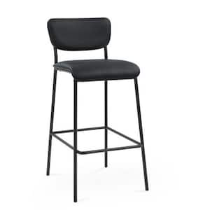 38.5 in. Low Black PU Faux Leather Metal Wood Bar Stool Industrial Pub Barstools With Armless Stool Chairs Set of 2