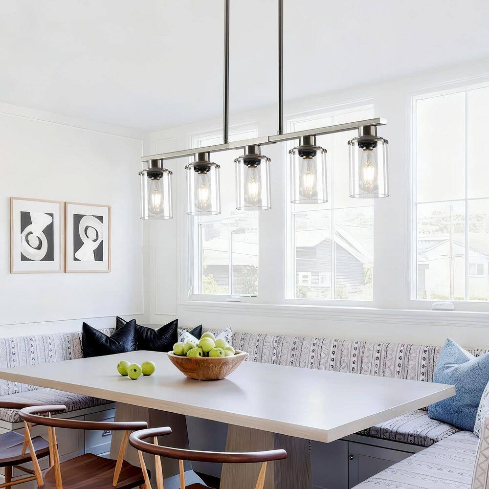 37.4 in. Modern Chandelier 5-Light Silver Chandelier For Dining Room or Kitchen with Clear Glass Shade price history on PriceWatchPro